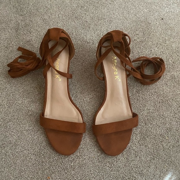 Allegra K Brown Suede Lace Up Heels Size 9 - Picture 1 of 5